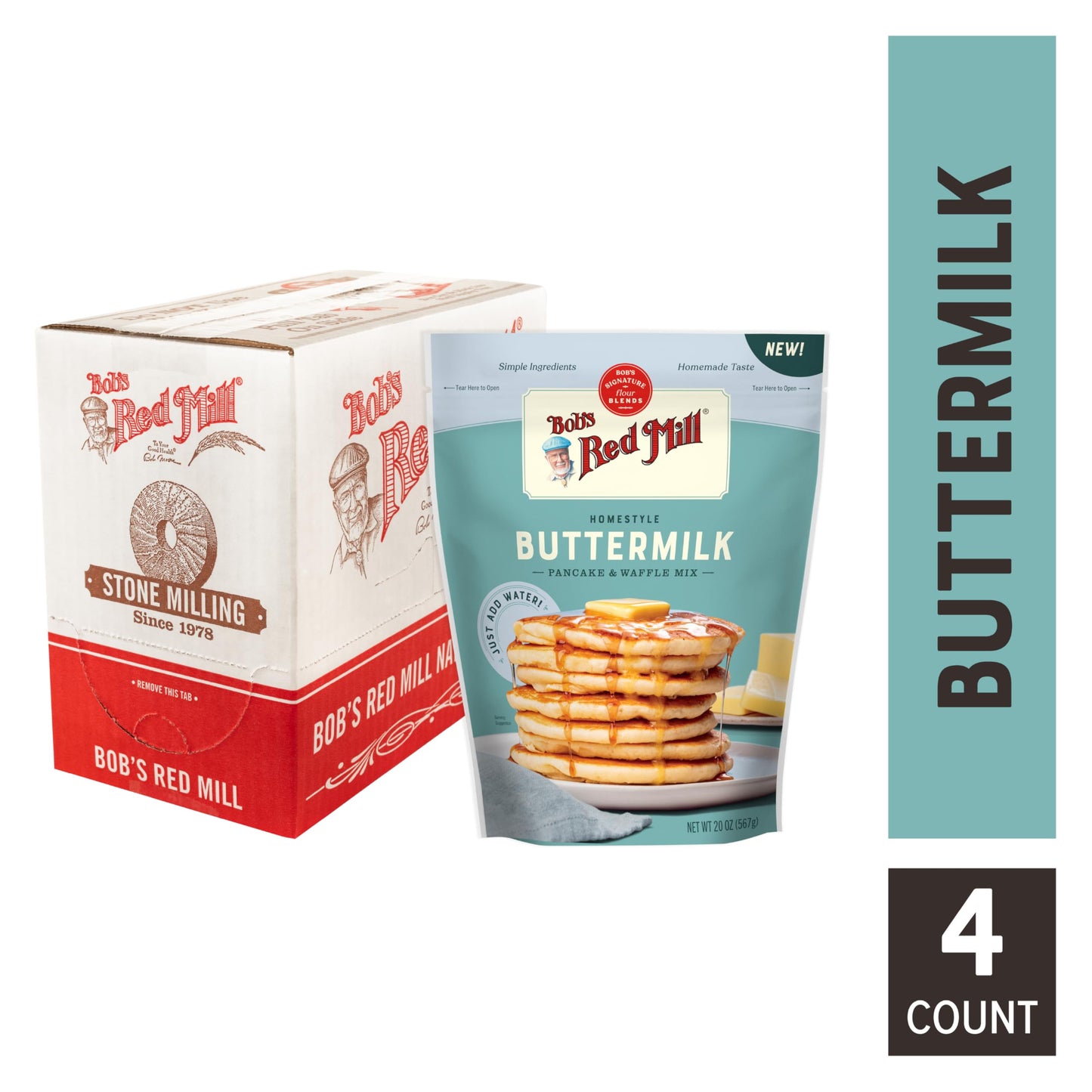 Bob'S Red Mill Signature Buttermilk Pancake Mix, 20Oz (Pack Of 4)- Just Add Water, Makes 32-40 Pancakes Per Bag