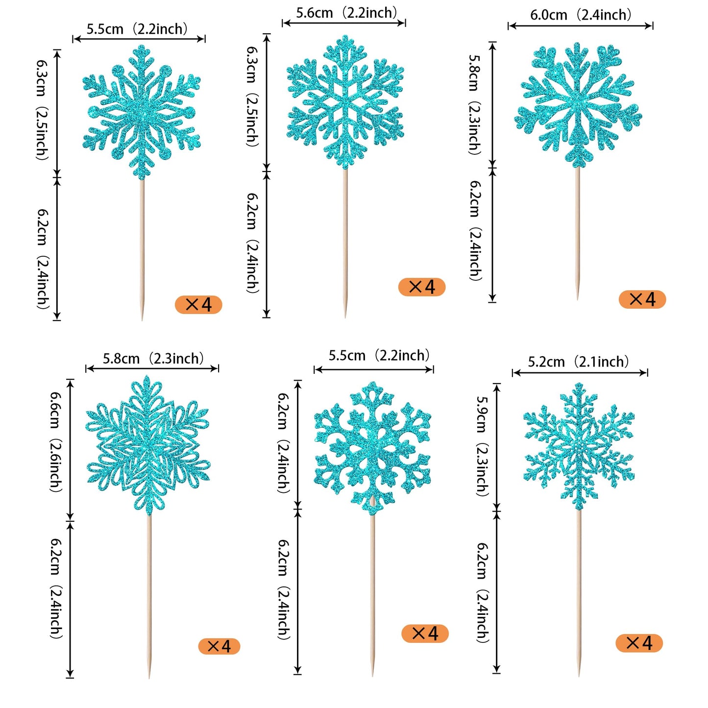 YCTHUNFISH Snowflake Cupcake Toppers, 24 Pack, Glitter Paper Decorations for Winter, Blue
