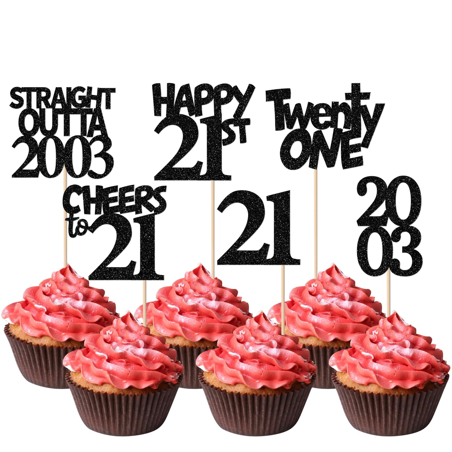 Rsstarxi 21st Birthday Cupcake Topper, Straight Outta 2004, Black, Paper, 24 Pack