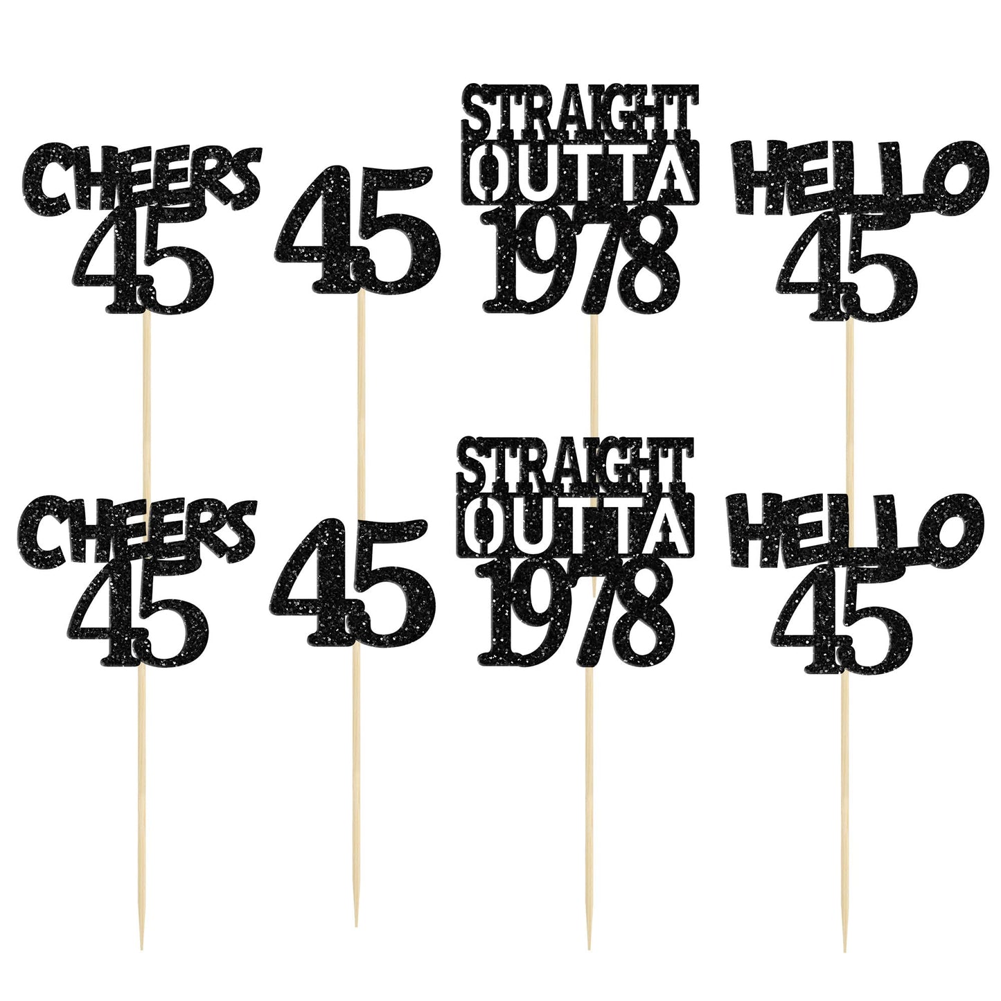 Gyufise 24Pcs Straight Outta 1978 Cupcake Toppers Glitter Forty-five Happy 45th Cupcake Picks Cheers to 45 Years Birthday Cake D