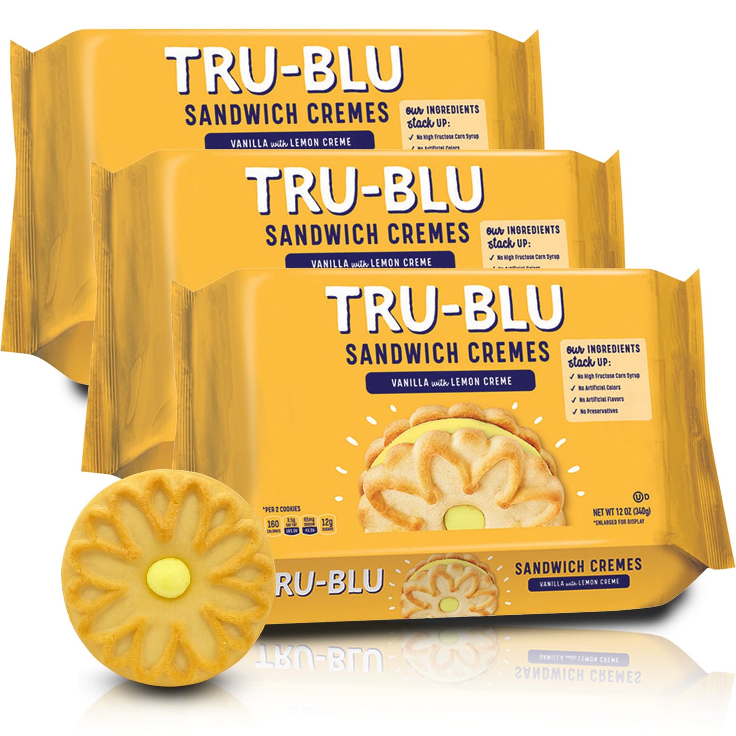 Tru-Blu Vanilla Cookies With Lemon Creme | No Artificial Ingredients | No High Fructose Corn Syrup | Made In The Usa | 12 Ounce (Pack Of 3)