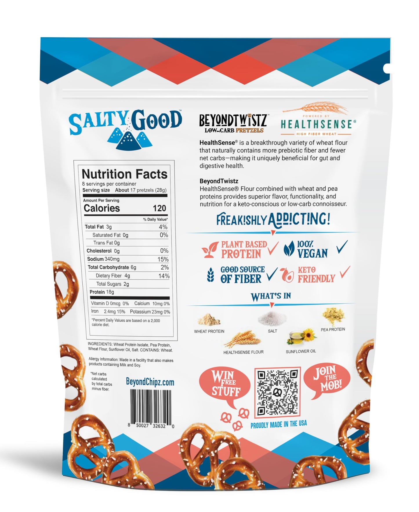 BeyondChipz Low Carb Pretzels, Keto Friendly, 2g Net Carbs, 18g Protein, 8oz Bag, Pack of 3