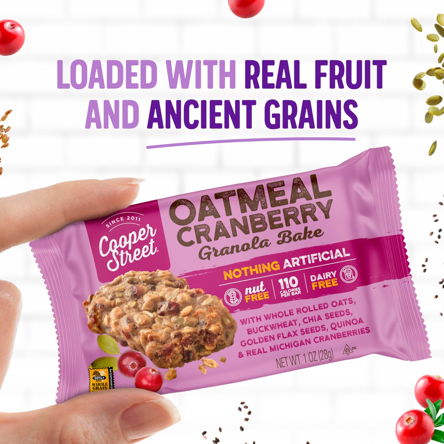 Cooper Street Granola Bakes - Healthy Chewy Breakfast Granola Bars With Chia, Flax, Buckwheat And Oats In Delicious Oatmeal Cran