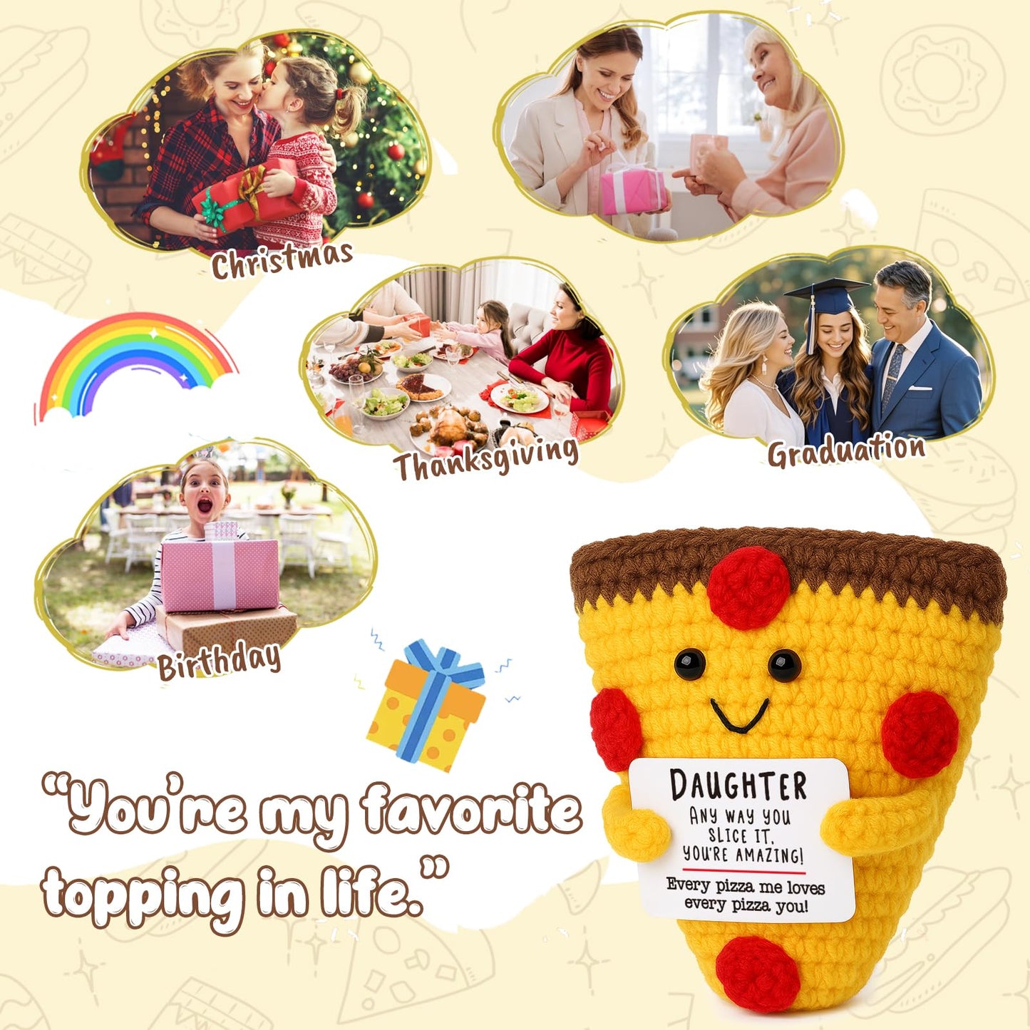 Mini Christmas Daughter Gifts from Mom Dad Cute Handmade Crochet Pizza for Motivational Encouragement Inspirational Christmas Bi