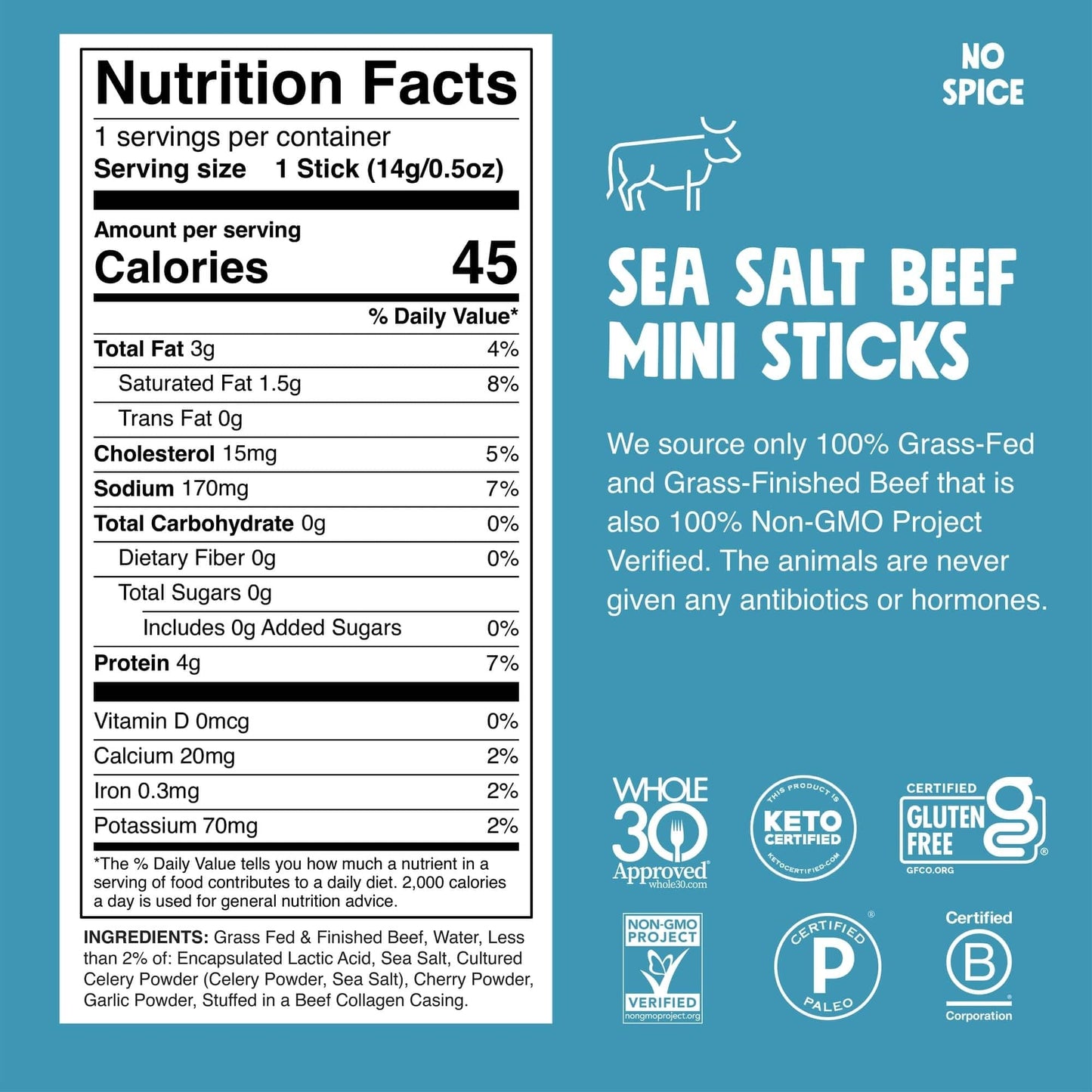 Chomps Beef Jerky Snack Sticks, Grass-Fed, Sea Salt, 0.5oz, 24-Pack, Gluten-Free, Keto, Paleo, Non-GMO