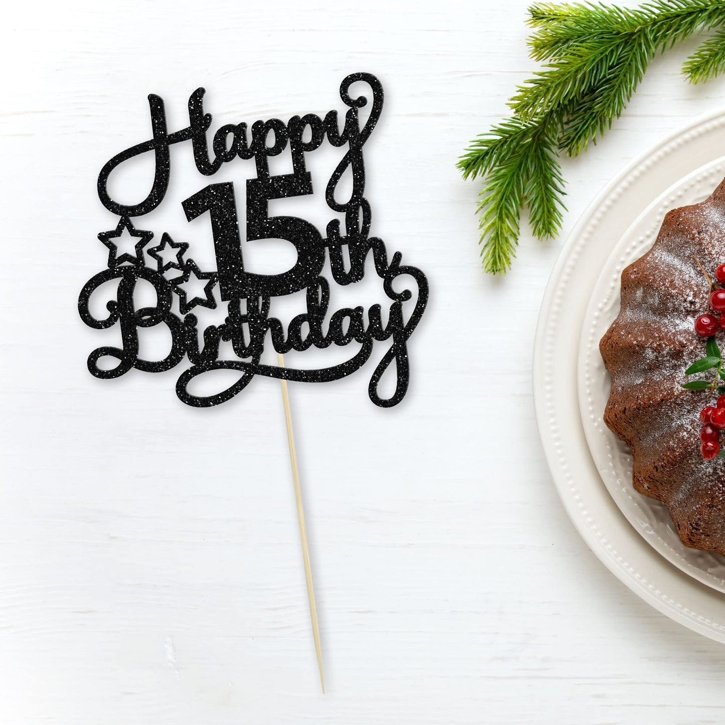 1 Pack Happy 15Th Birthday Cake Topper Black Glitter Mis Quince 15 Cheers To 15 Years Old Birthday Cake Pick For Celebrating 15T
