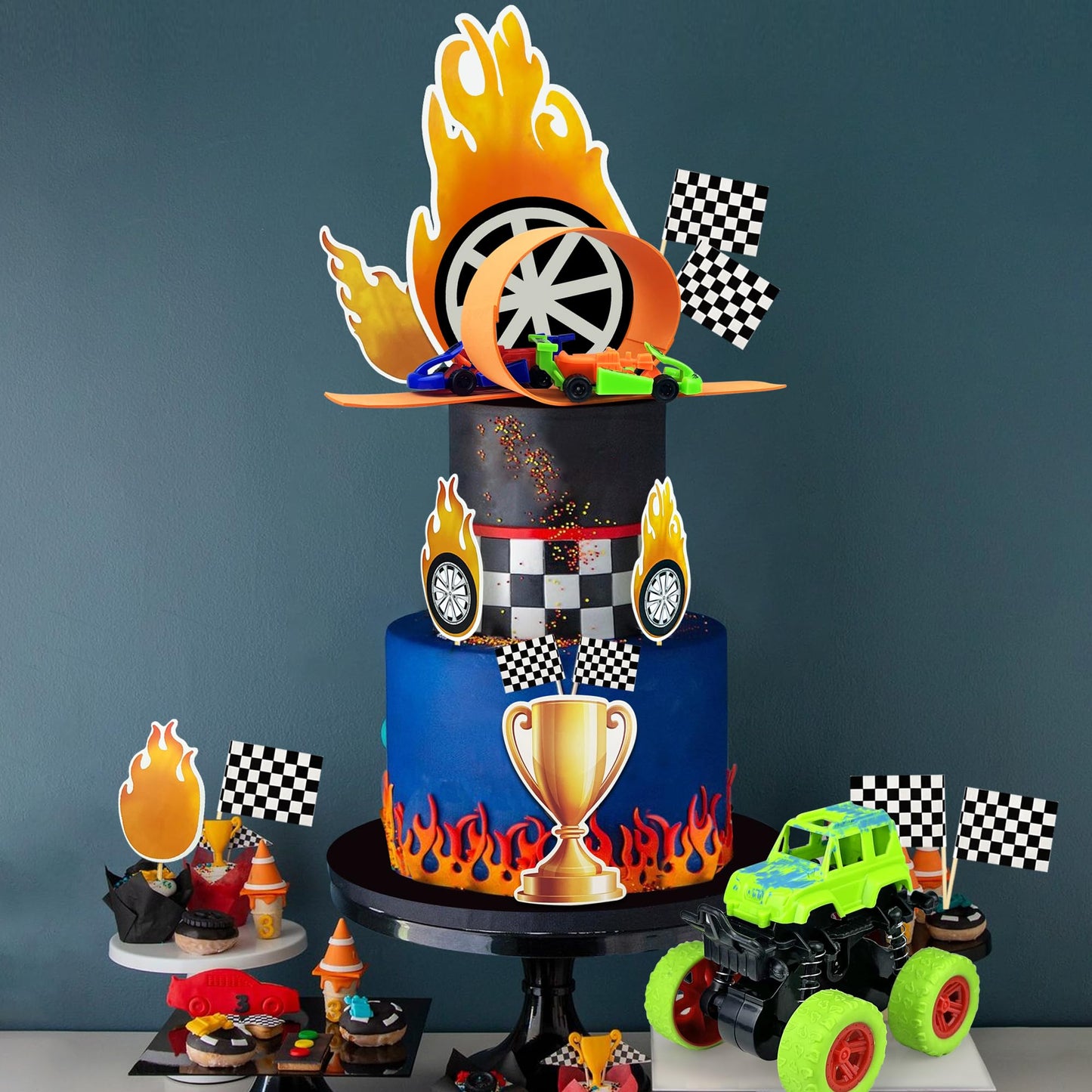 19Pcs Truck Cake Decorations Truck Cake Toppers Race Car Cake Toppers For Truck Themed Racing Car Party Decorations Supplies