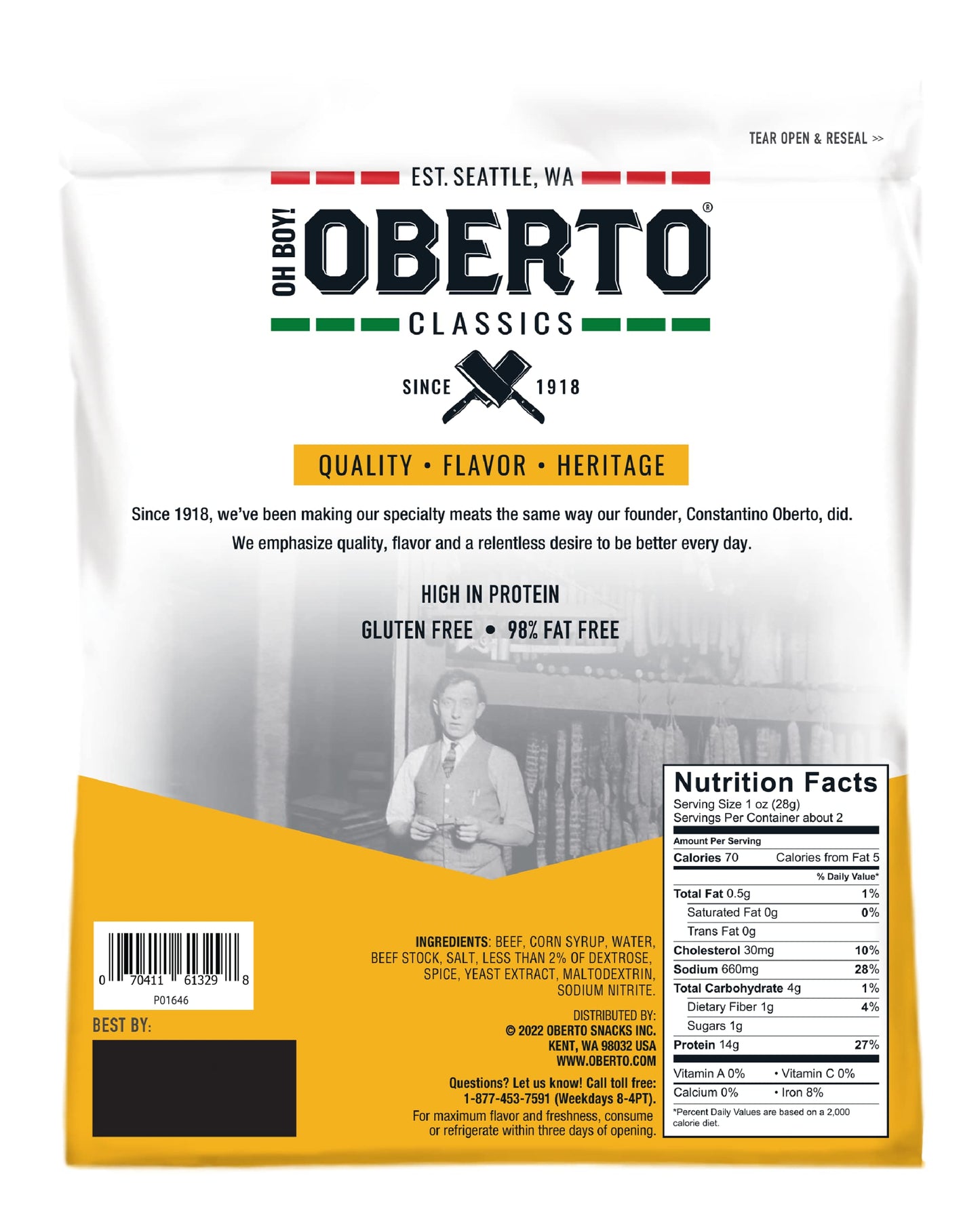 Oh Boy! Oberto Classics Thin Style Original Beef Jerky, 2.2 Ounce (Pack Of 8)