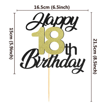 Sumerk Happy 18Th Birthday Cake Toppers Black & Gold Glitter 18Th Birthday Cake Decorations 18 Cake Topper For Birthday Party