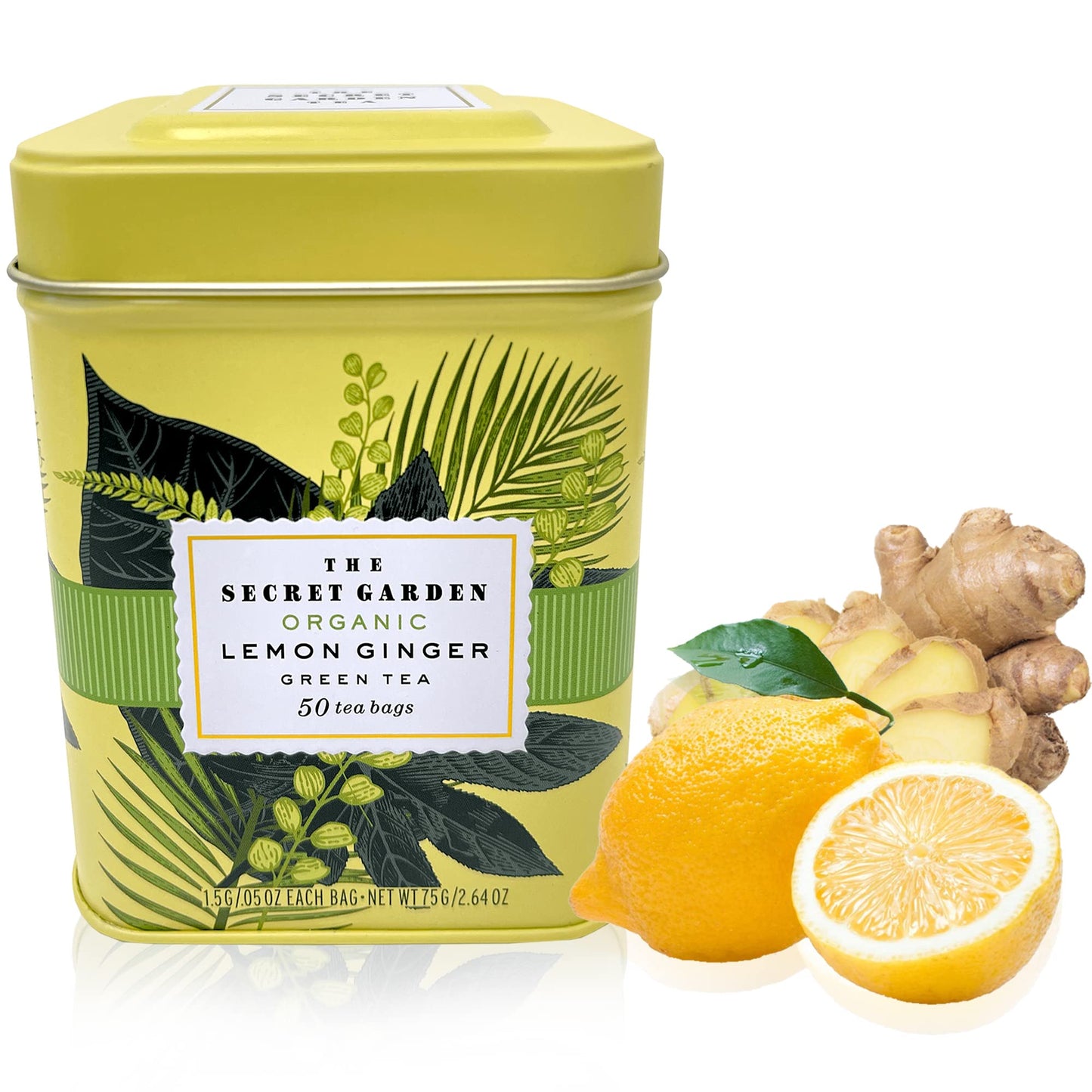 Organic Lemon Ginger Ceylon Green Tea - 50 Packets - Natural Antioxidant Rich Herbal Leaf Teabags - Usda Certified 100% Non-Gmo