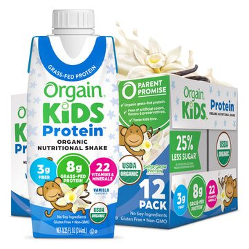 Orgain Organic Kids Nutritional Protein Shake, Vanilla, Healthy Kids Snacks, 8G Dairy Protein, 3G Fiber, 22 Vitamins & Minerals,