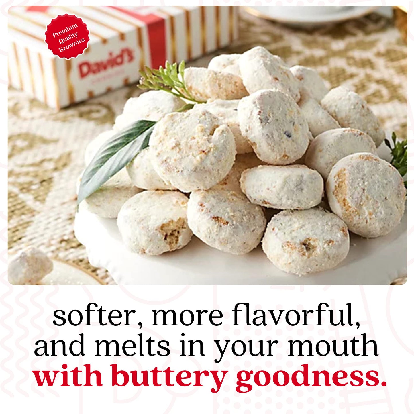Davids Cookies Ideal Thank You Gift for Everyone - Butter Pecan Meltaways Cookies with Crunchy Pecans and Powdered Sugar - enhanced Fresh Ingredients - Comes with a Lovely Tin Box - 2 Lbs