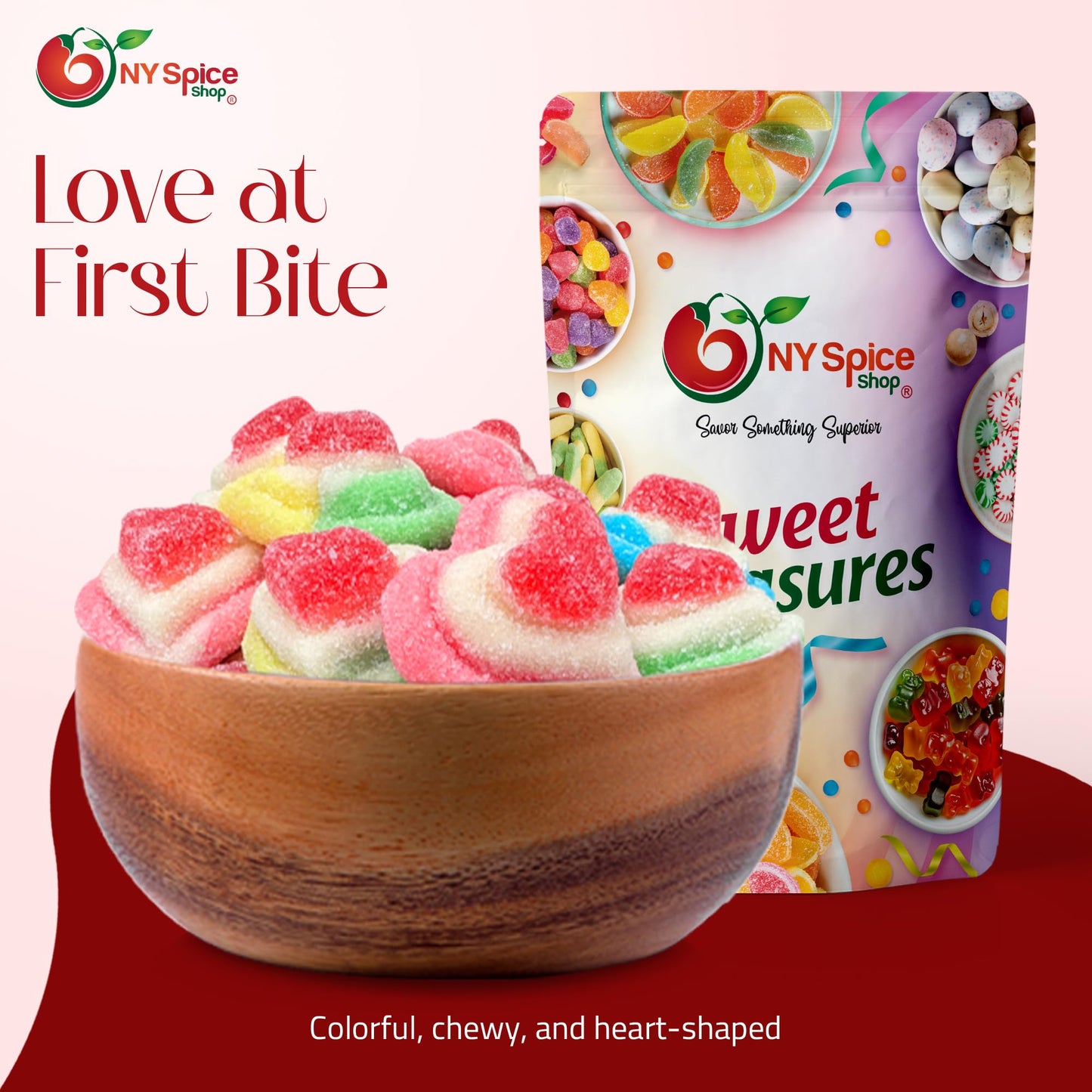 Ny Spice Shop Triple Layered Heart Shaped Gummy Candy - 1 Pound Love Gummy Hearts Snacks Candy - Heart Gummy Candy For Gift Bask