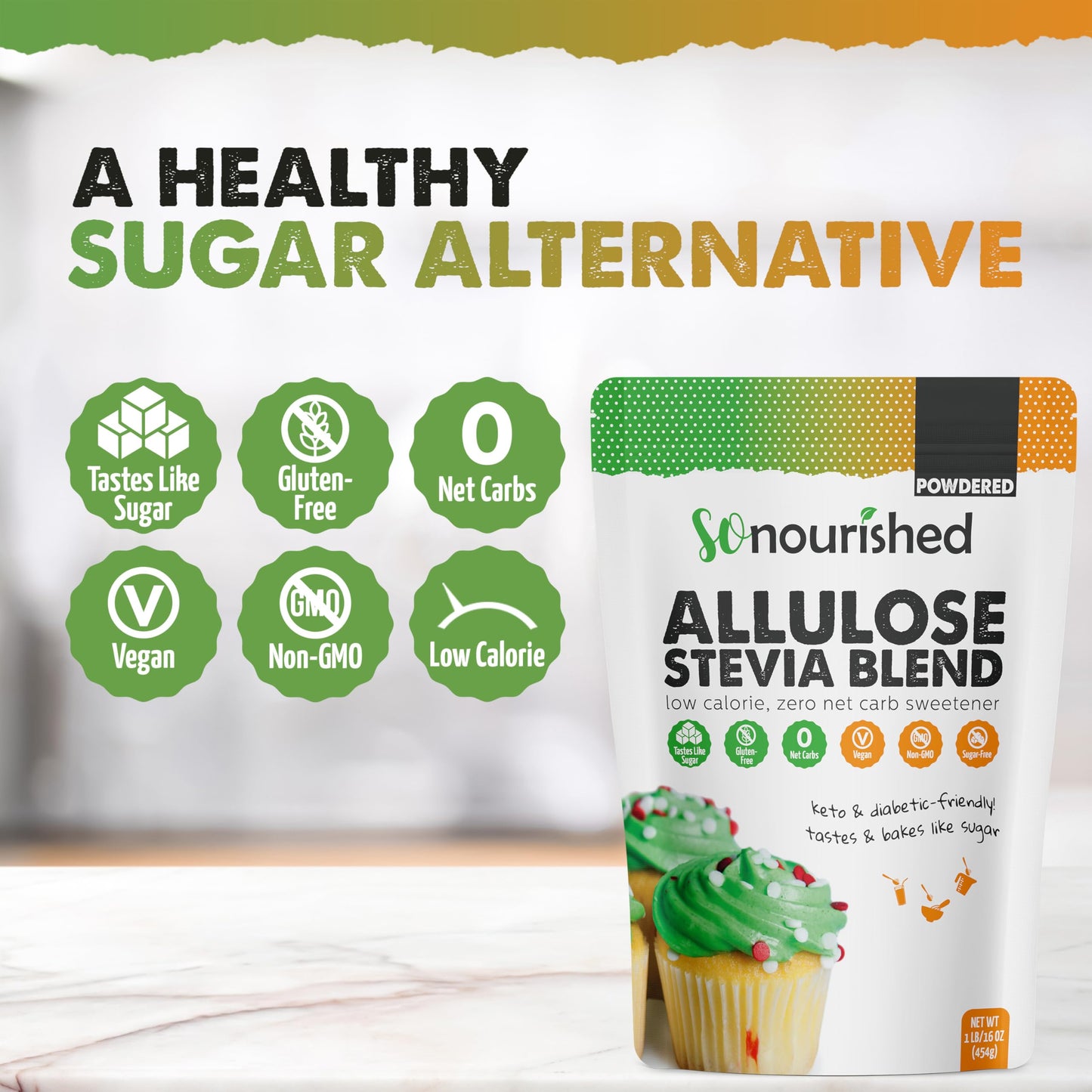 So Nourished Stevia With Allulose Sweetener Powdered - 1:1 Sugar Substitute, Keto - 0 Calorie, 0 Net Carb, Non-Gmo (3 Lb / 48 Oz)