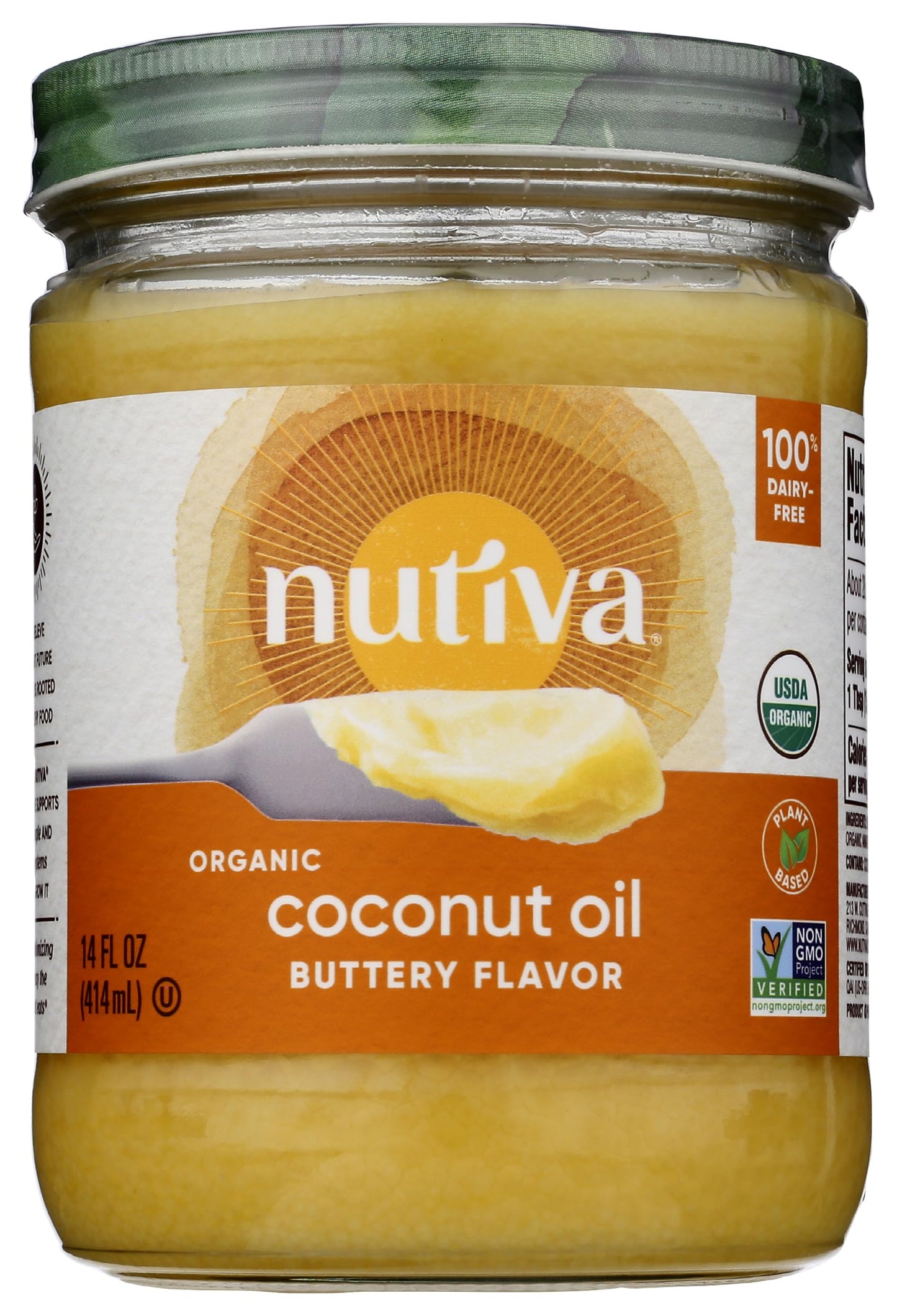 Nutiva Organic Coconut Oil With Butter Flavor From Non-Gmo, Steam Refined, Sustainably Farmed Coconuts, 14-Ounce