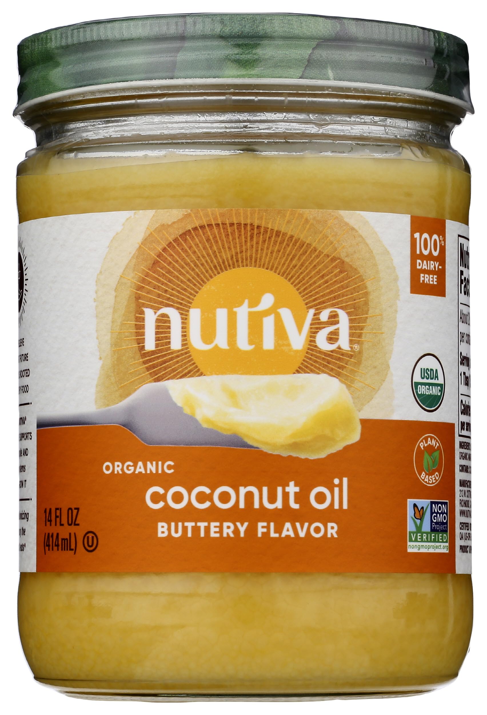 Nutiva Organic Coconut Oil With Butter Flavor From Non-Gmo, Steam Refined, Sustainably Farmed Coconuts, 14-Ounce
