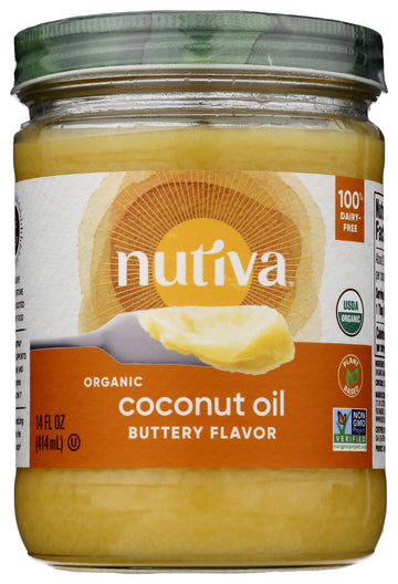 Nutiva Organic Coconut Oil With Butter Flavor From Non-Gmo, Steam Refined, Sustainably Farmed Coconuts, 14-Ounce