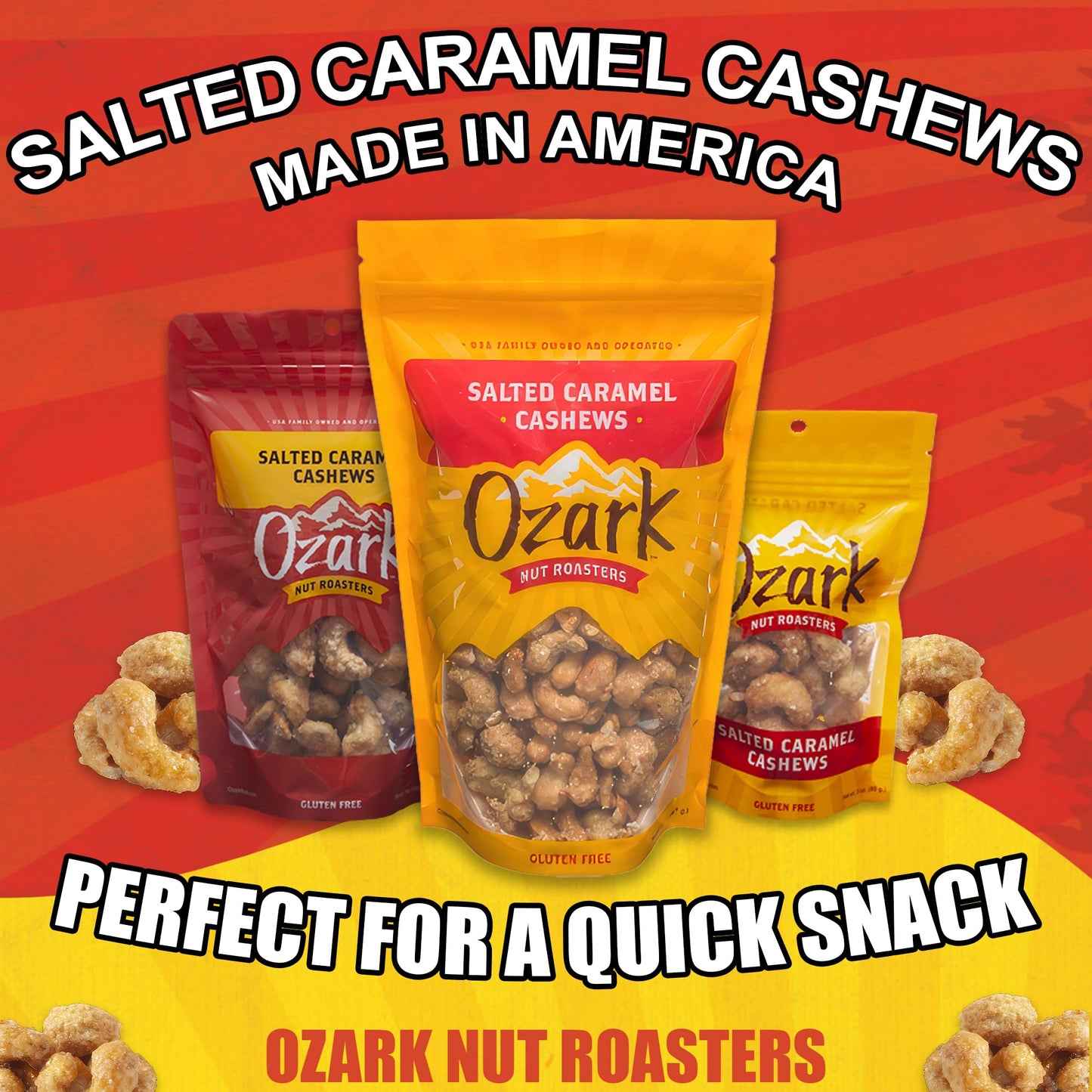 Ozark Nut Roasters: Salted Caramel Cashews, Flavored Snack Nuts & Gourmet Candied Cashews, Blend Of Sugar, Sea Salt & Caramel, Pack Of 1 (7.0 Oz)