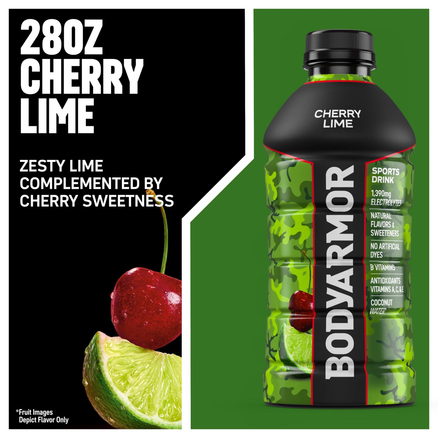 BODYprotective covering Sports Drink  Cherry Lime  Electrolyte Drink Hydration  28 Fl Oz Bottles (15 Pack)  Flavored Coconut Water with B Vitamins & Antioxidants