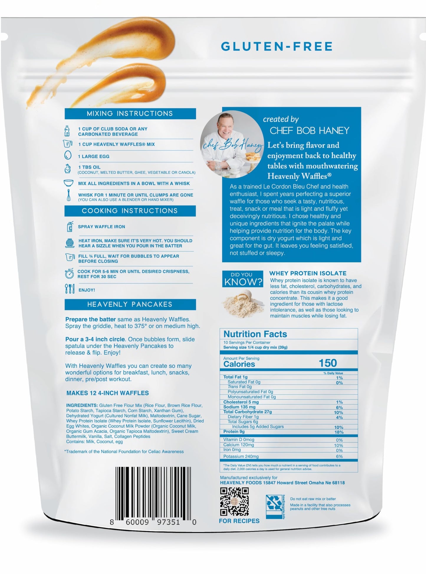 Heavenly Waffles Mix, Gluten Free, 9g Protein, Yogurt Based, Healthy and Nutritiously Balanced, Superior Tasting Waffles and Pan