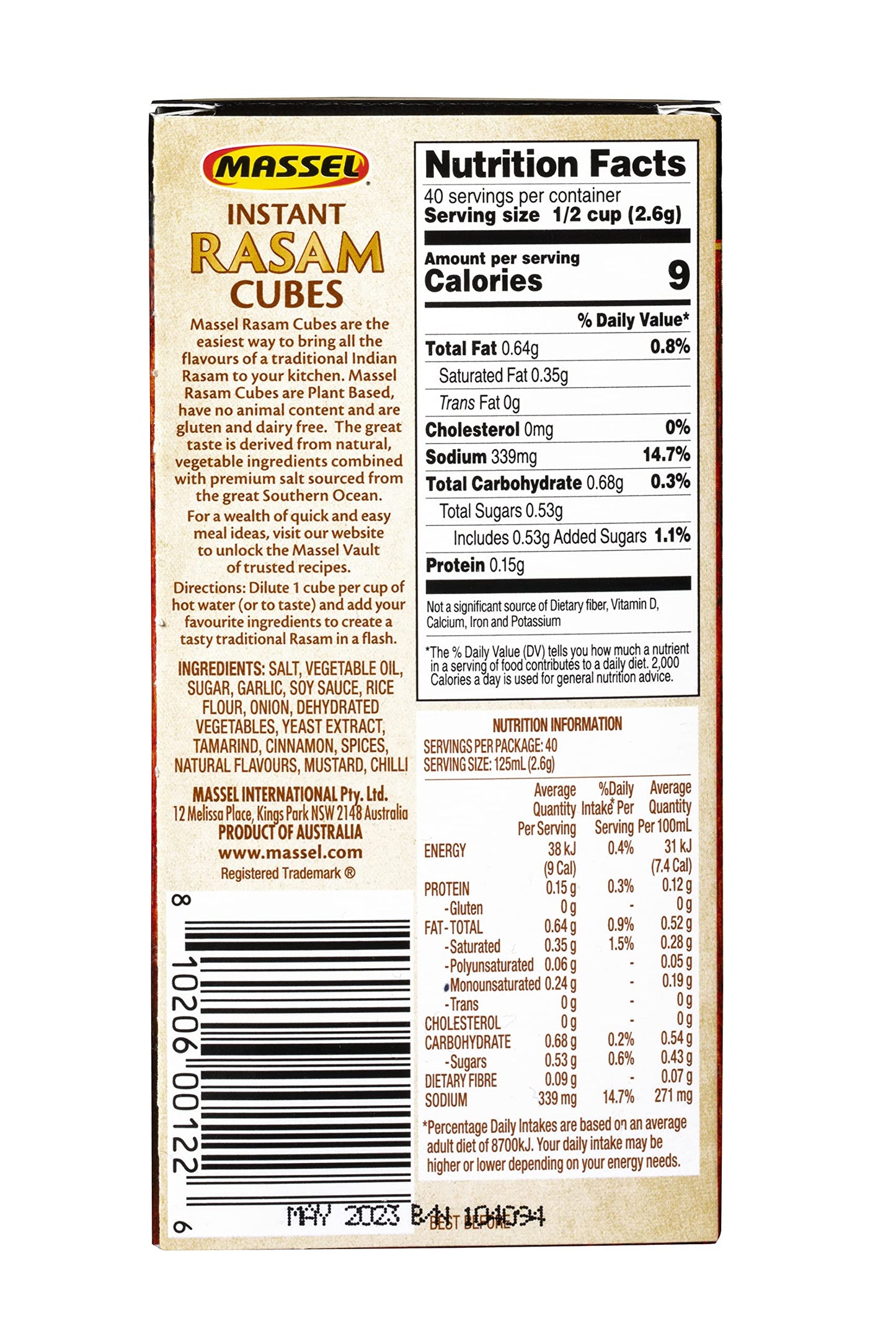 Massel Instant Rasam Bouillon Broth Cubes - No MSG, Gluten-Free Soup Base - Bulk Pack (6 x 105g)