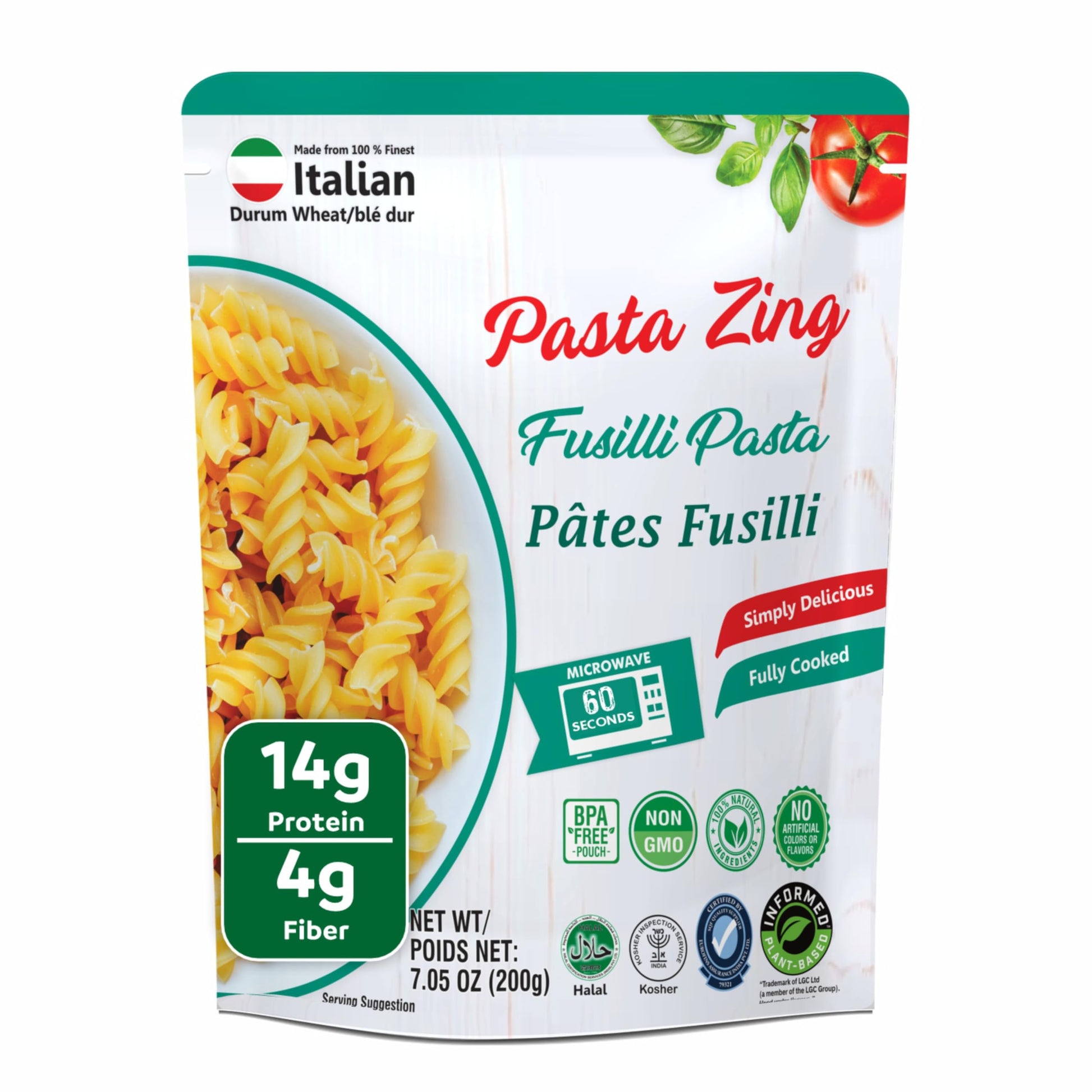 PASTA ZING Microwavable Fusilli Pasta, 100% Italian Durum Wheat, Ready to Eat in 60 Sec, Pack of 7, 7.05 Ounce