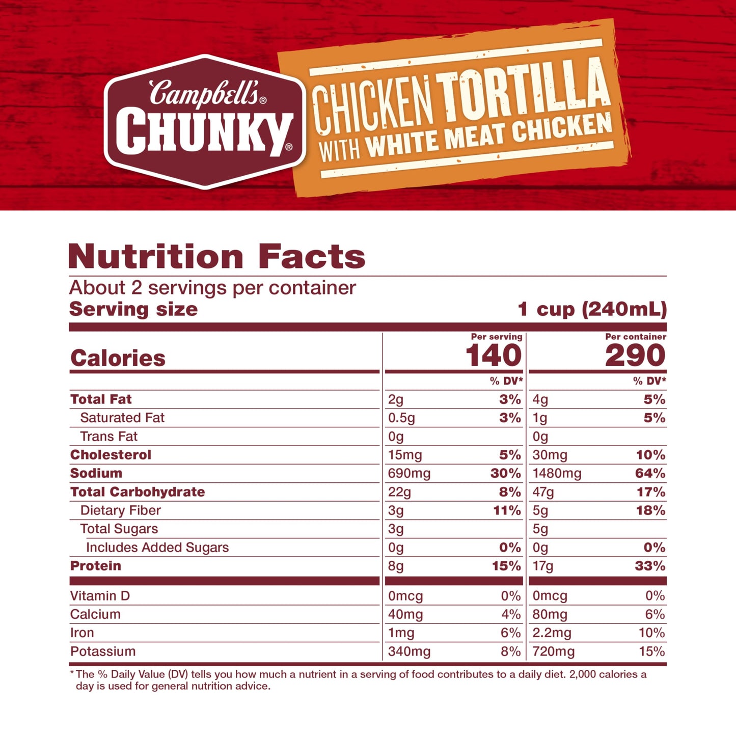Campbell's Chunky Soup, Chicken Tortilla Soup with Grilled White Meat Chicken, 18.6 Oz Can