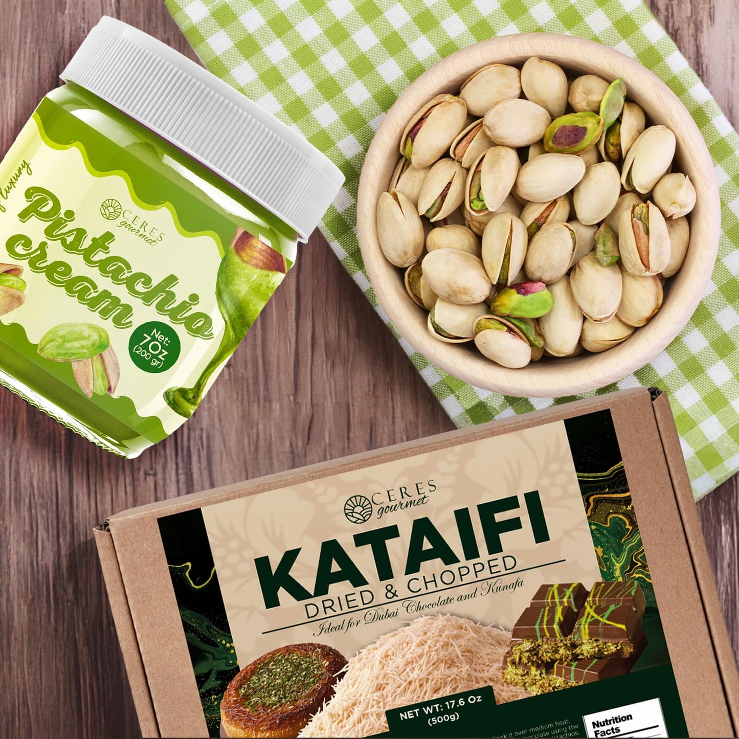 Kataifi Shredded Fillo Dough & Pistachio Butter Spread Bundle for Dubai Chocolate  Authentic Turkish Dried Chopped Kataifi Pastry (1.1 lbs) and Sweet Pistachio Nut Cream (8 Oz)  Ideal for Kunafa  Baklava  and Gourmet Desserts