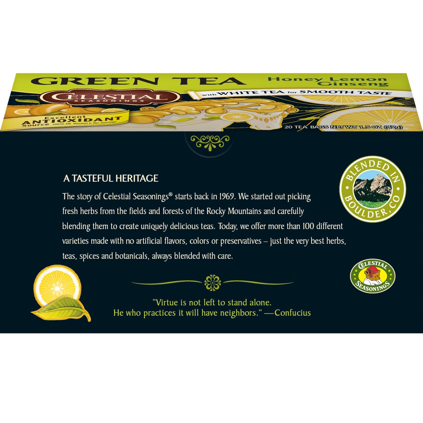 Celestial Seasonings Green Tea, Honey Lemon Ginseng, 20 Count (Pack of 6)