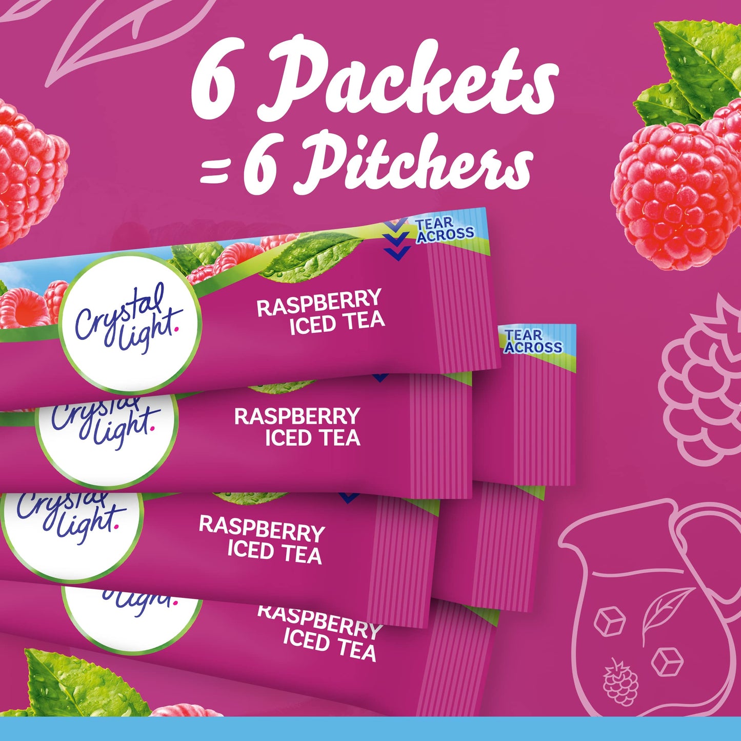 Crystal Light Sugar-Free Raspberry Iced Tea Naturally Flavored Powdered Drink Mix 6 Count Pitcher Packets