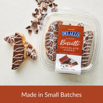 Delallo Chocolate Dipped Biscotti Cookies, Twice-Baked Authentic Italian Recipe, All Natural Tuscany Biscuits Dipped In Velvety