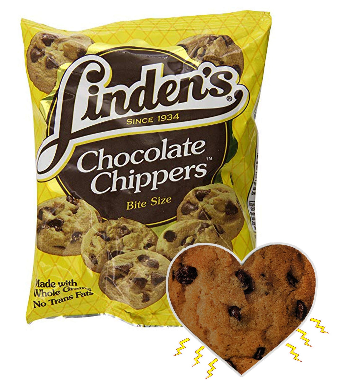 LindenS Chocolate Chip Chippers Cookies - 2 Oz Bags - 36 Bags- With Unique Inprimetime Cookie Heart Magnet