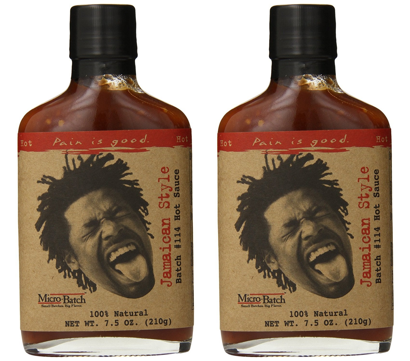 Pain is Good Jamaican Style Hot Sauce - All Natural, Non-GMO, Gluten-Free - 2 Pack of 7oz Bottles