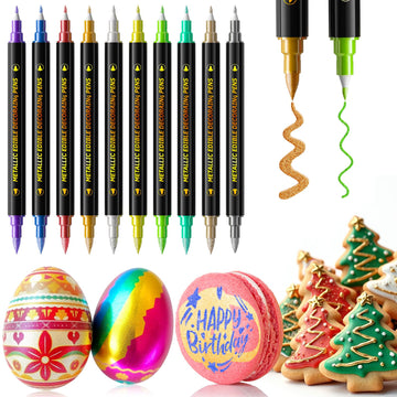 Jewem Edible Markers for Cookie Decorating, 10Pcs Upgrade Grade Metallic Markers Gold Shimmering Pens, Double Sided Tip Food Col