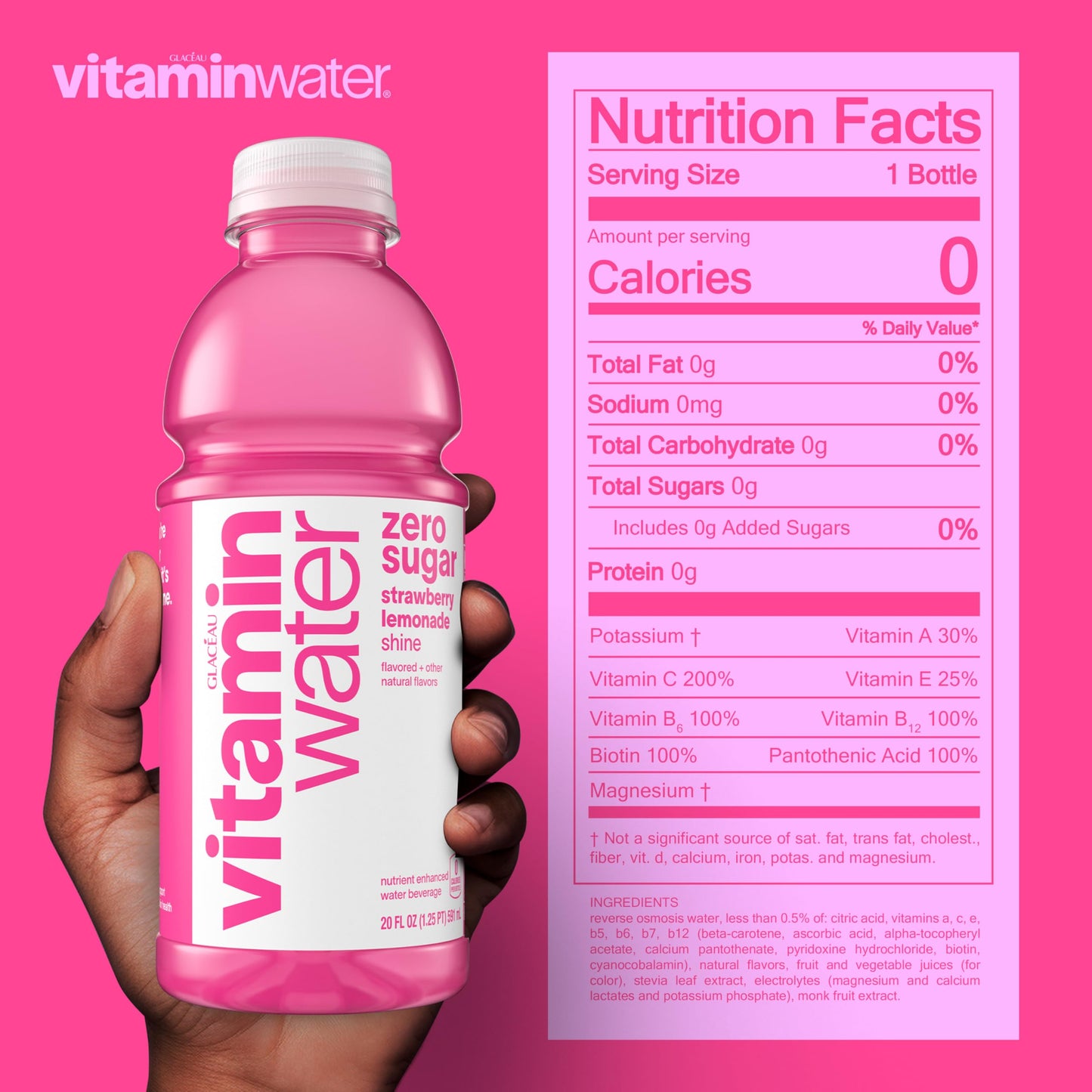 vitaminwater zero shine, electrolyte enhanced water w/ vitamins, strawberry lemonade drink, 20 fl oz