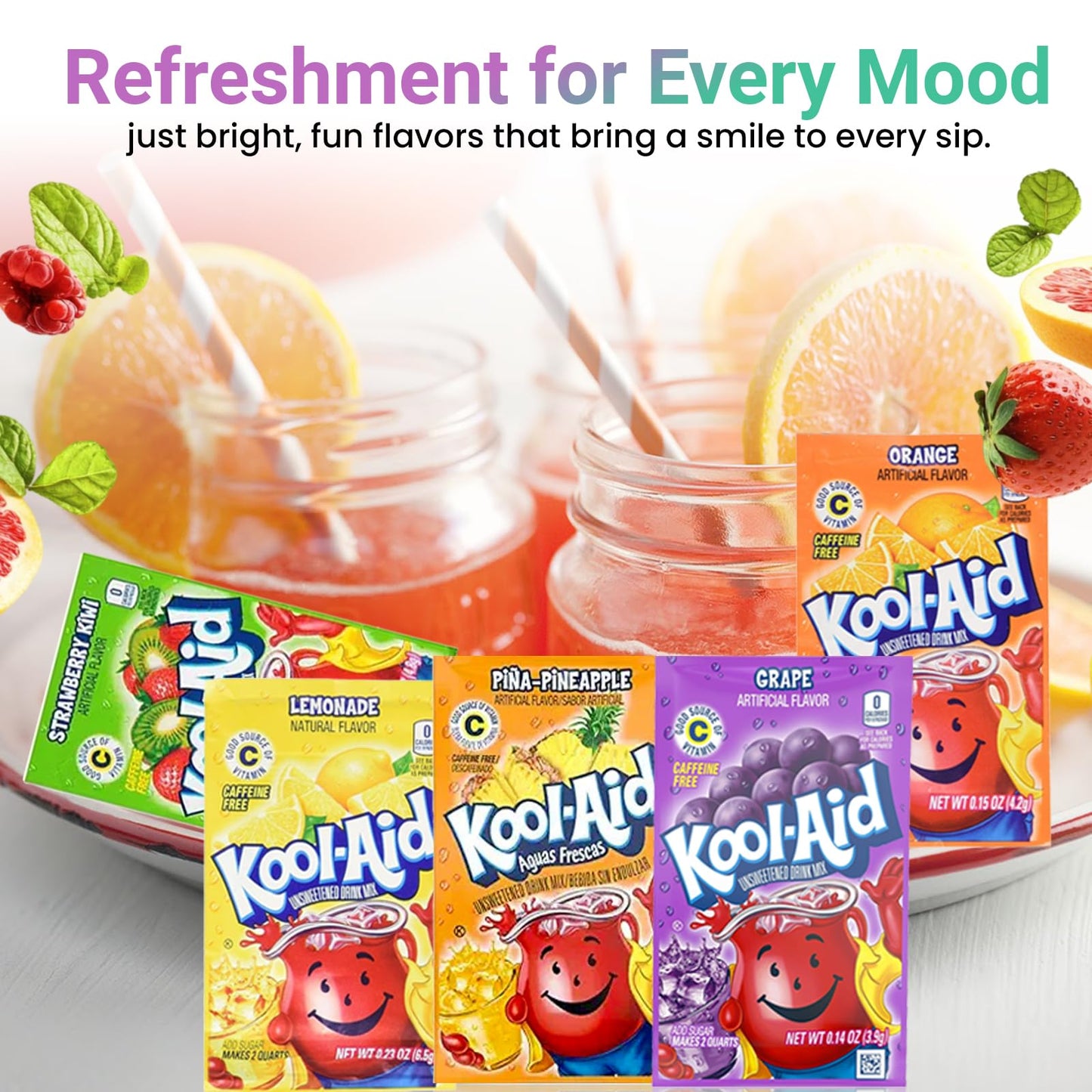 D.F. LUXURY Kool Aid Packets Ultimate Variety - 18 Flavors, 36 Packets, Includes Cherry, Grape, Lemonade, Strawberry & More