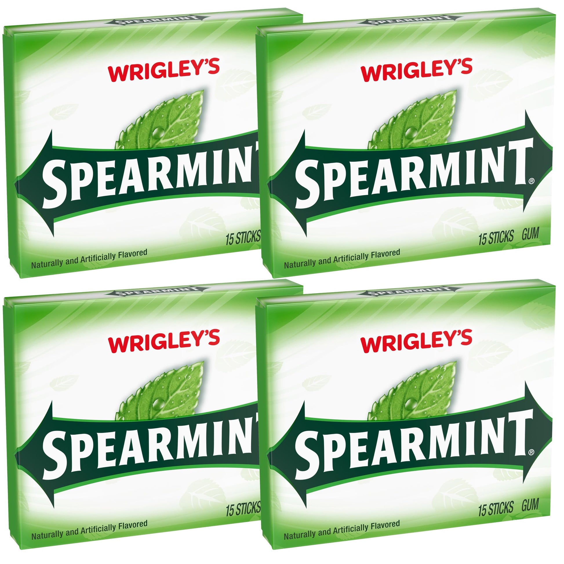 Wrigley Spearmint Chewing Gum, 15 Stick (Pack of 4), 60 Gum Pieces