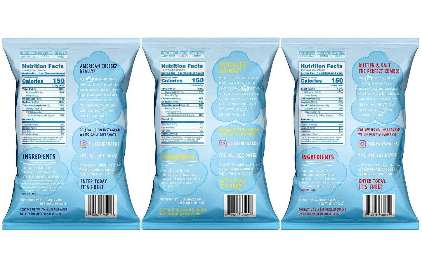 Like Air Puffcorn Variety Pack - 3 Large Multi-Serve Bags - 6 Ounce (Pack of 2) - Unique & Delicious Snack