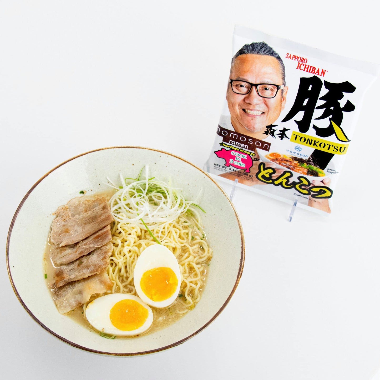 Sapporo Ichiban Momosan Ramen, 3.44 Ounce, Pack Of 30 (Tonkotsu Flavor)