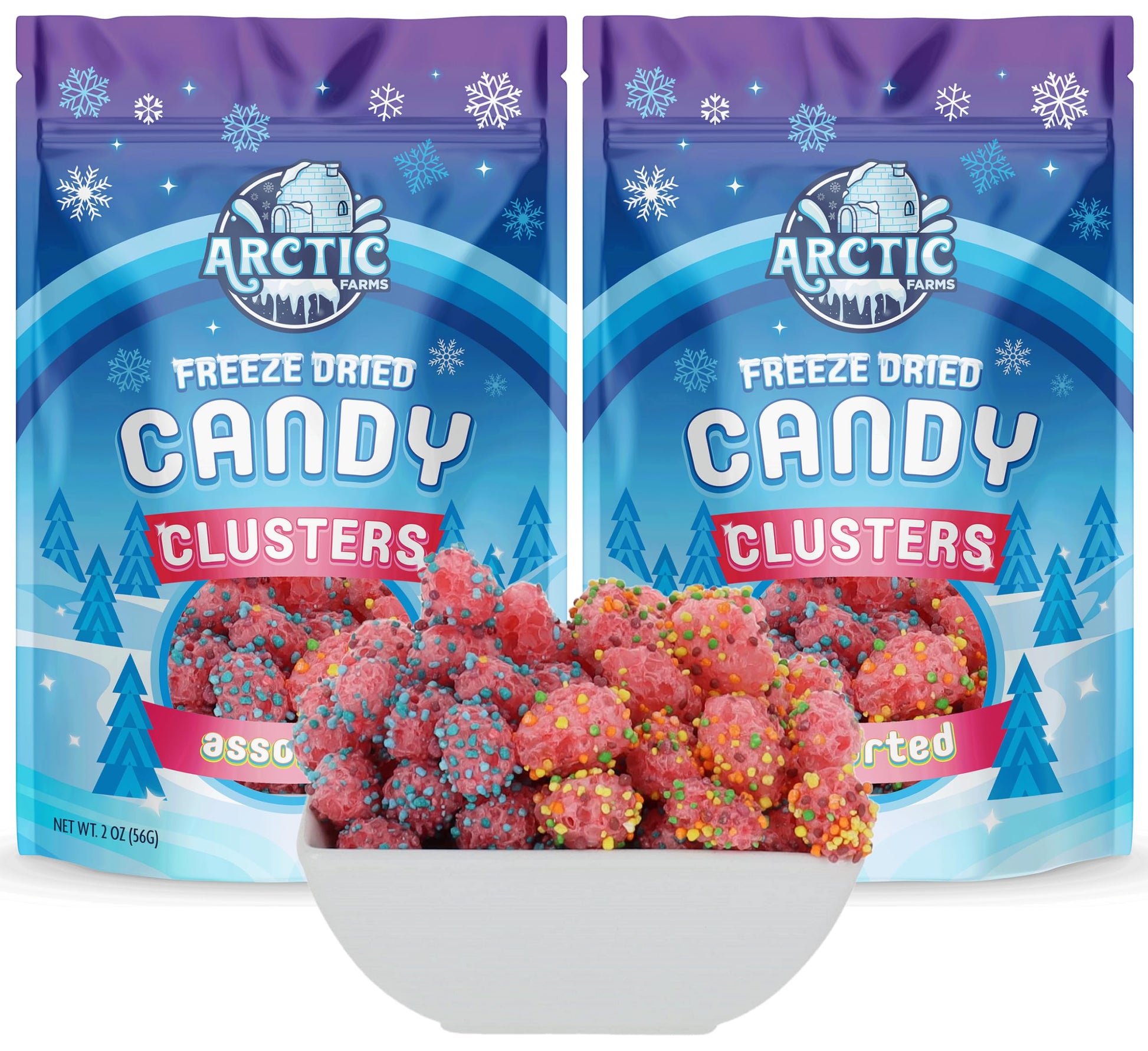 Arctic Farms Freeze Dried Candy Clusters Candies 2oz Bagged and Boxed (Assorted Flavors) (Pack of 2)