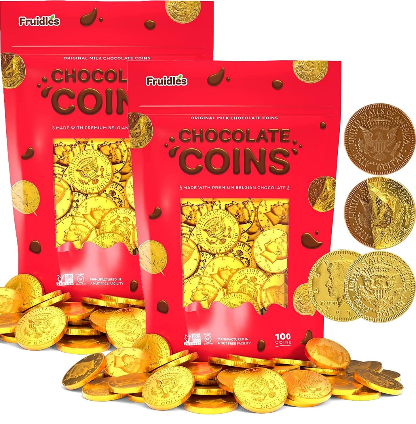 Fruidles Milk Chocolate Coins, Gold Half Dollar, Nut