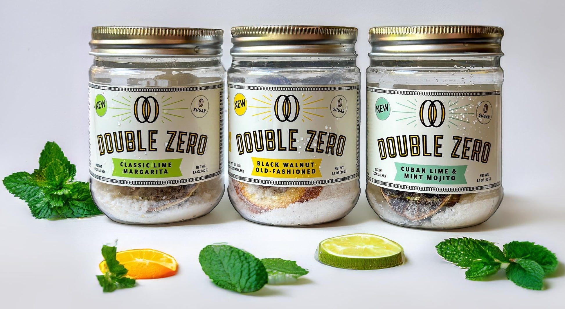 Liquidzero Bartender Trio- Margarita  Old-Fashioned  & Mojito -3 Mixer Jars With Garnish -0G Sugar -Made With Allulose & Natural Flavors - Glp-1 Ok  2-Serving Jars (6 Total) Straw Lids