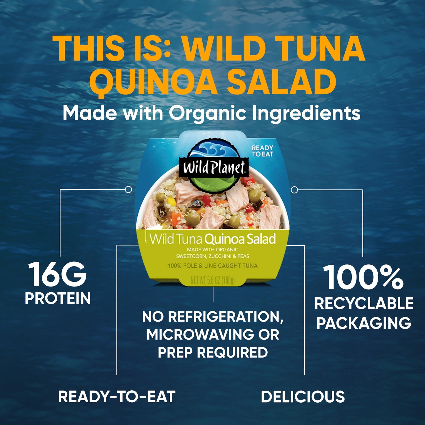 Wild Planet Ready-To-Eat Wild Tuna Quinoa Salad With Organic Sweetcorn, Zucchini & Peas, Tuna Salad, 5.6Oz (Pack Of 12)