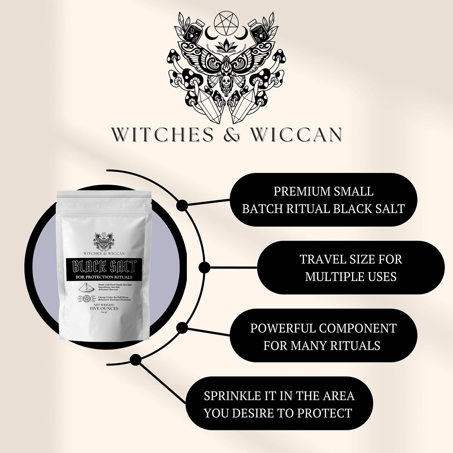 Black Salt For Protection Rituals, Wiccan Supplies, Sal Negra Para Rituales De Brujeria (5 Oz Bag) - Witches & Wiccan Witchcraft