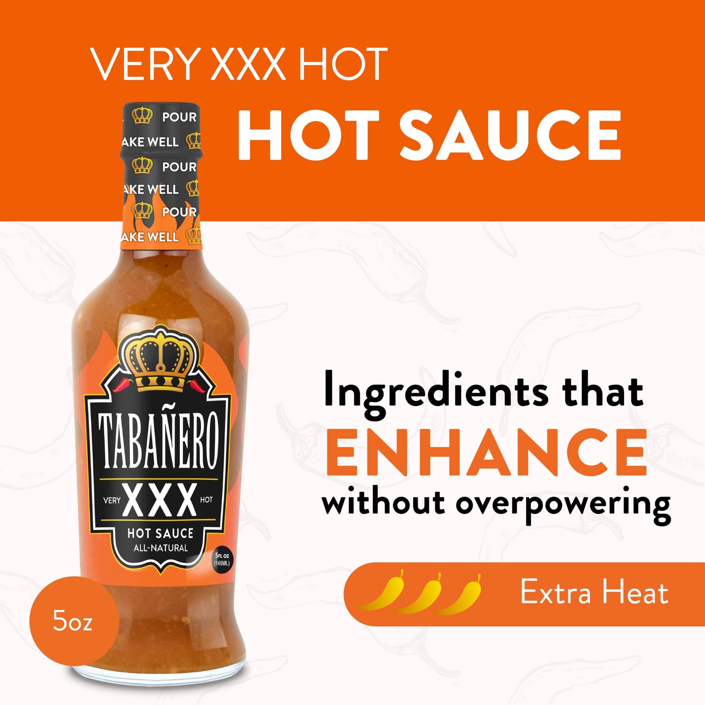 Tabanero Gourmet Hot Sauce, All Natural, Gluten Free, Vegan, Very Hot, 5 oz Bottle