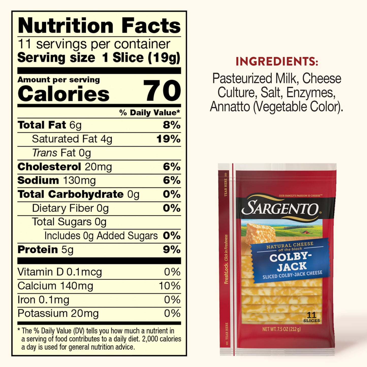 Sargento Natural Colby-Jack Sliced Cheese, 11 Slices