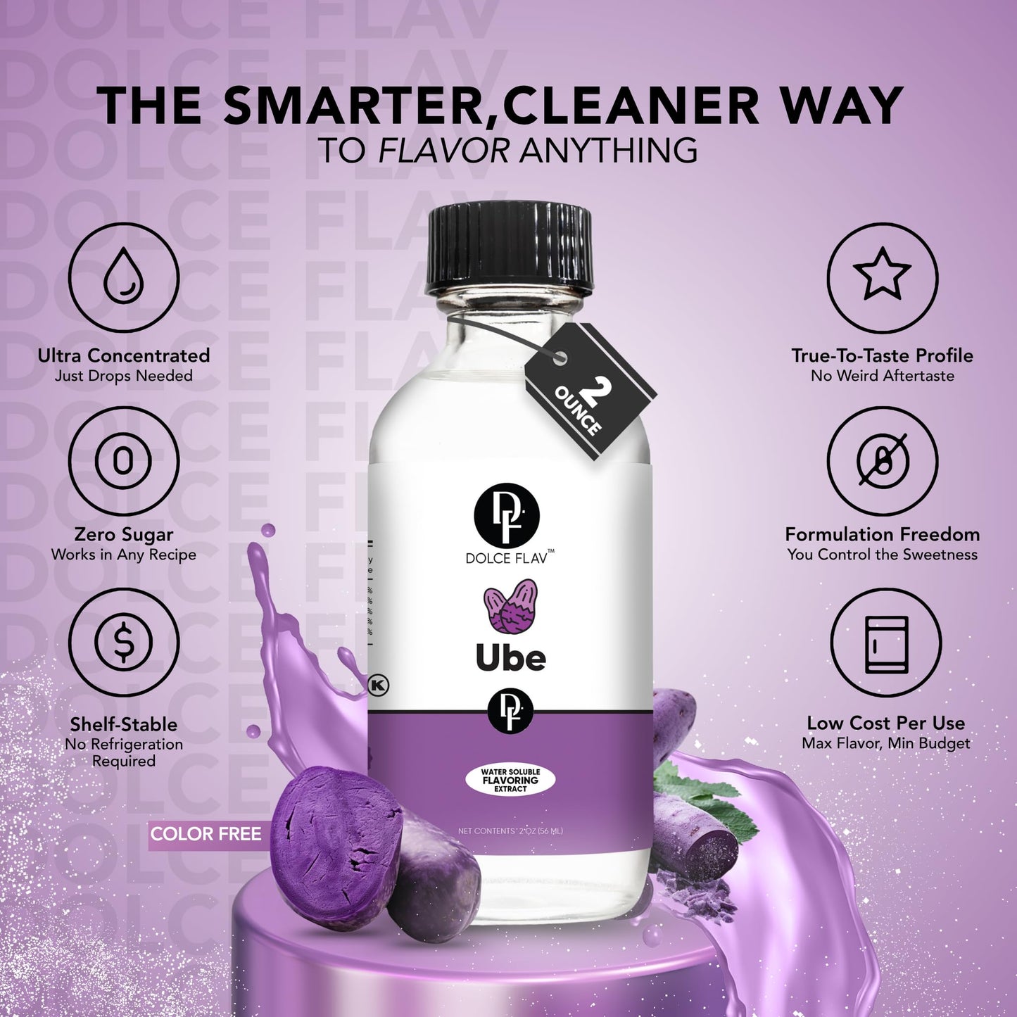 Dolce Flav Ube Extract - Water-Soluble Purple Yam Flavoring, 2 Oz, Clear, Ideal for Ice Cream, Cookies, Boba, Coffee & Pastries