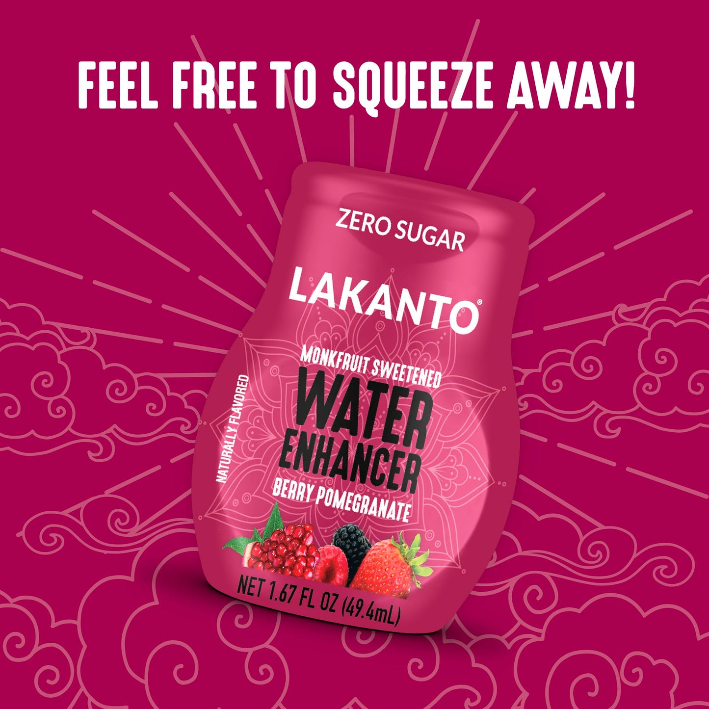 Lakanto Sugar Free Water Enhancer - Sweetened With Monk Fruit Sweetener And Erythritol, On The Go Liquid H2O Hydration, Zero Sugar, Naturally Flavored - Berry Pomegranate (1.67 Fl Oz - Pack Of 6)