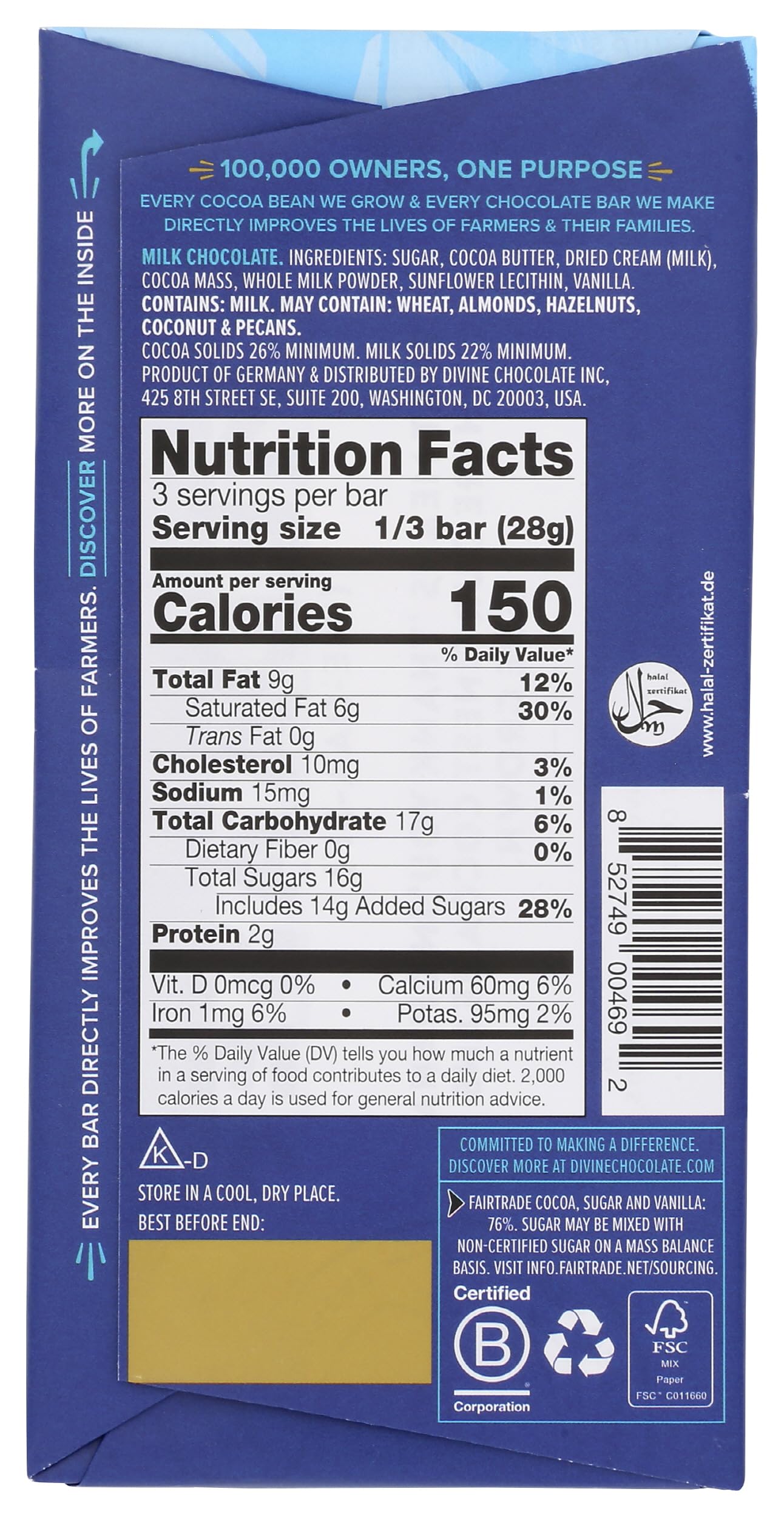 Divine Chocolate Chocolate, Seriously Smooth Milk Chocolate, 3 Oz