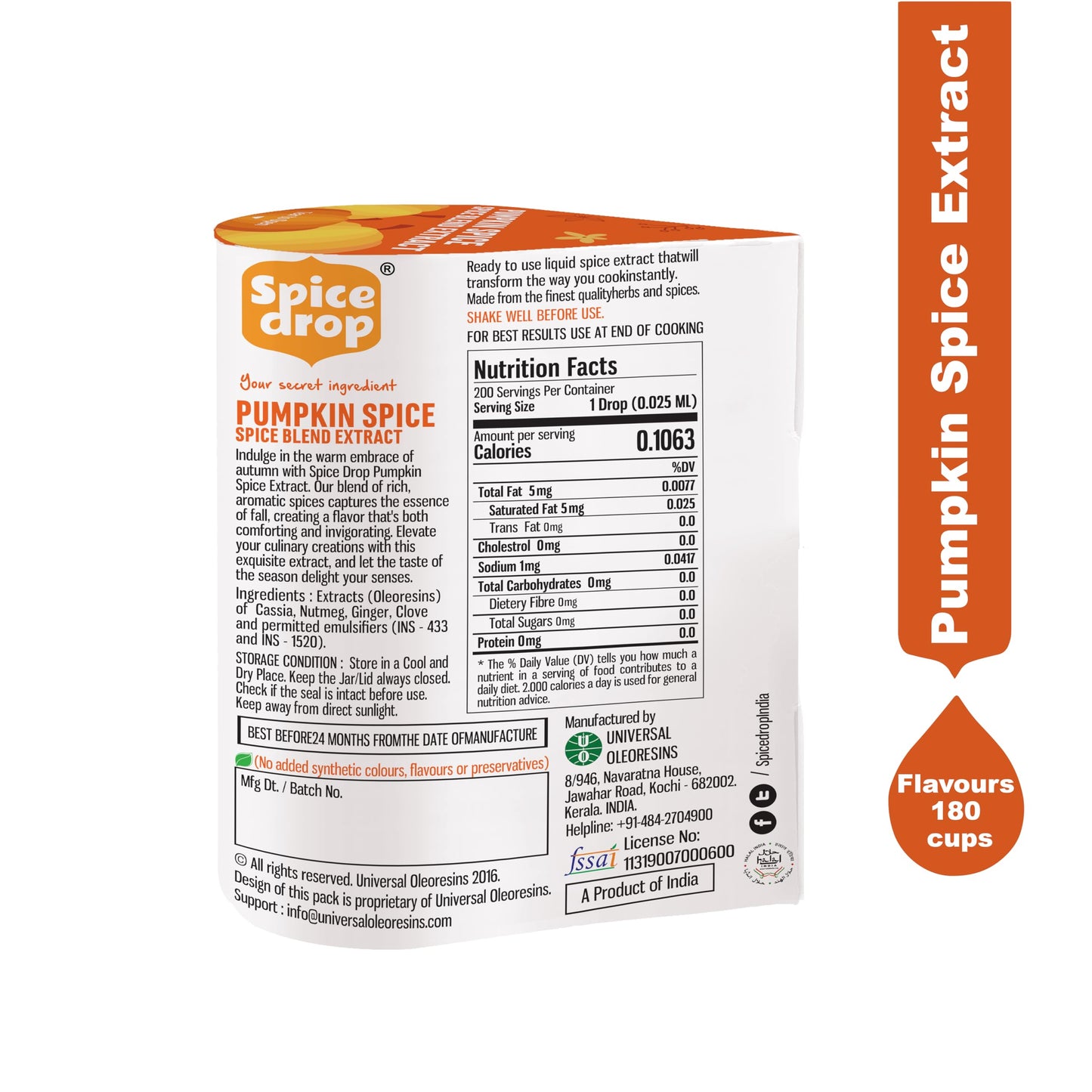 Spice Drop Pumpkin Spice Extract - Up To 180 Drops Per Bottle | Coffee, Cooking, Baking, Dessert | Rich In Quality And Aroma | N